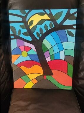 Colorful Abstract Tree Painting - Vibrant Multicolor Canvas